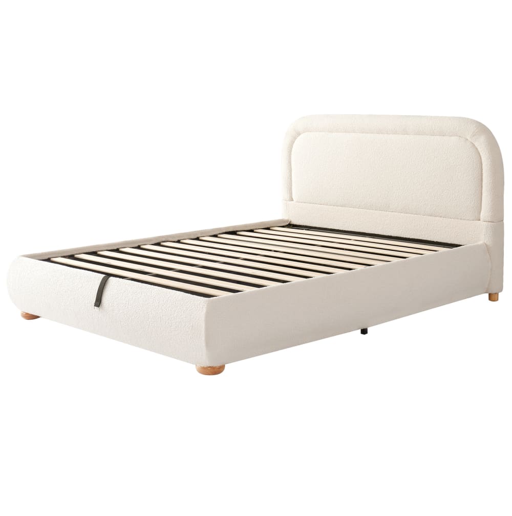 Lit double avec rangement hydraulique en polyester beige 140 x 200 cm