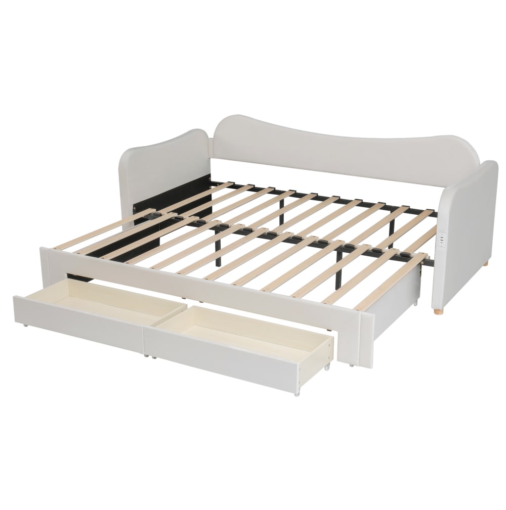 Lit banquette extensible en polyester effet velours beige 90 x 200 cm