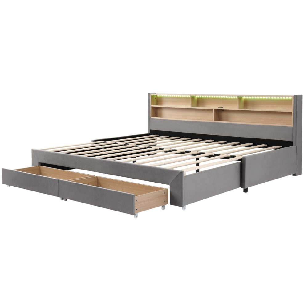Hauss Spole Kinder-Tagesbett aus Polyester grau, ausziehbar auf 180 x 200 cm style modern - Pes - Polyester