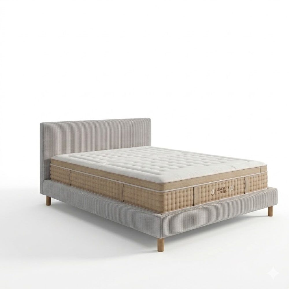 Ensemble lit matelas hôtel velours côtelé gris 200x200 cm