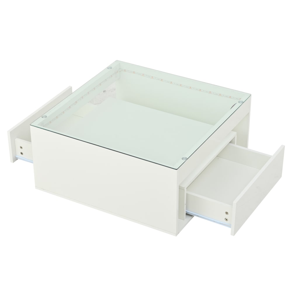 Hauss Spole Couchtisch aus weißem Holzwerkstoff mit gehärteter Glasplatte und LED style modern - Spanplatte