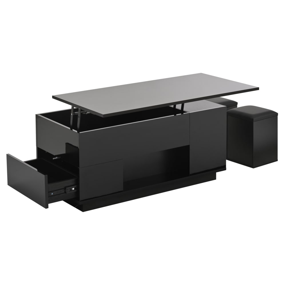 Hauss Spole Couchtisch aus Spanplatte schwarz mit Hubfunktion und LED style modern - Spanplatte