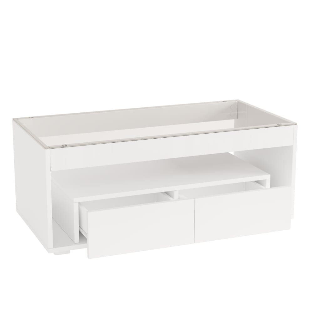 Hauss Spole Couchtisch aus Spanplatte und gehärtetem Glas in Weiß mit LED style modern Weiß Spanplatte