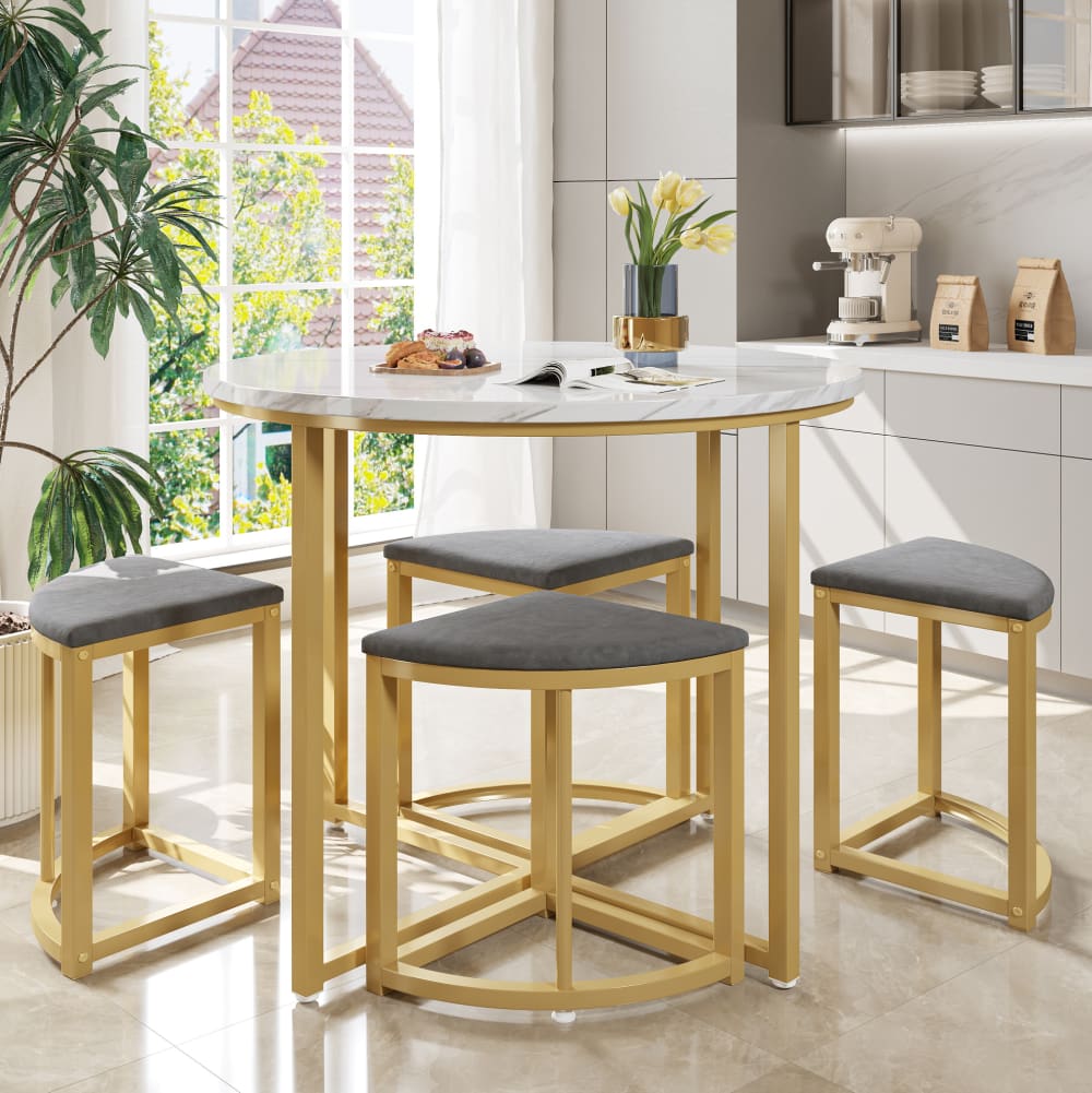 Esstisch-Set mit 4 Stühlen aus Eisen weiß grau - Maisons Du Monde