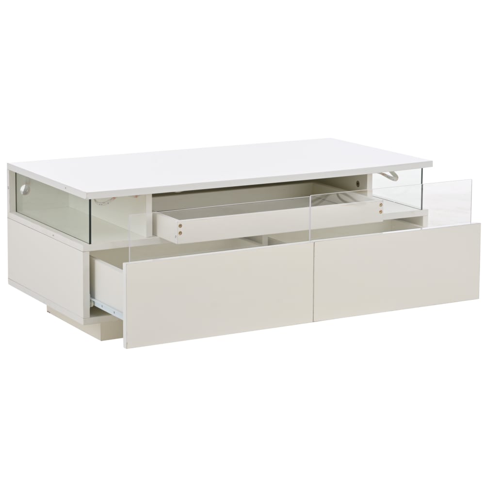 Hauss Spole Couchtisch aus Spanplatte weiß mit LED und 2 Schubladen style modern - Spanplatte