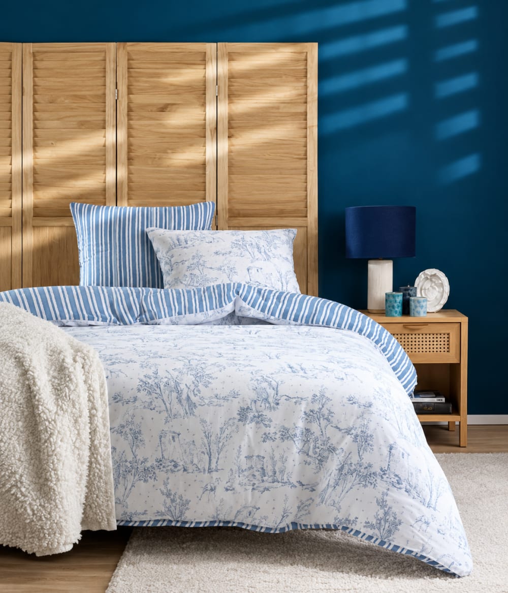 Parure housse de couette 240x220 cm - double gaze de coton - bleu Parure housse de couette 240x220 cm - double gaze de coton - bleu