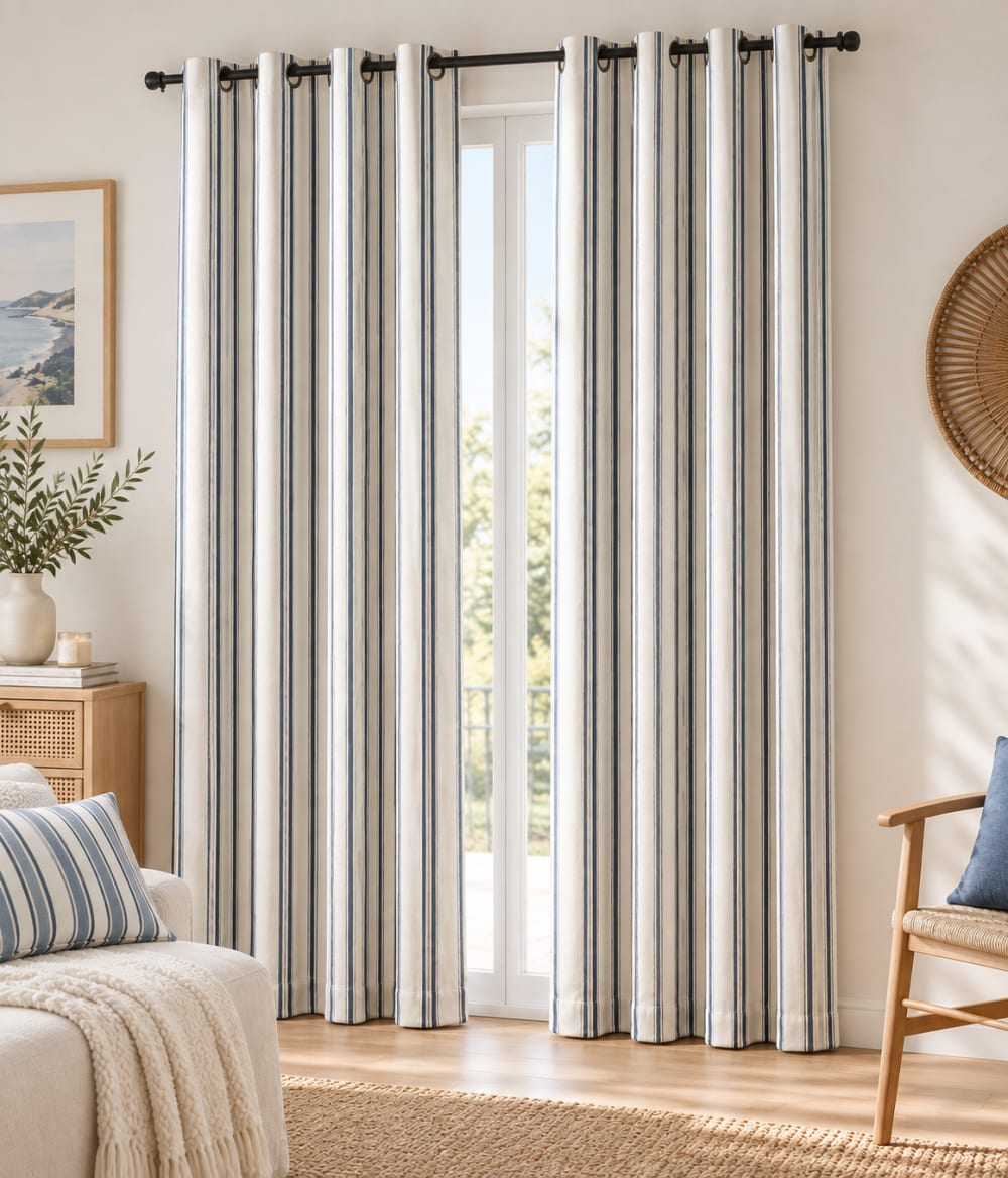 Rideau - coton recyclé tissé en france - 140x280cm - bleu marine