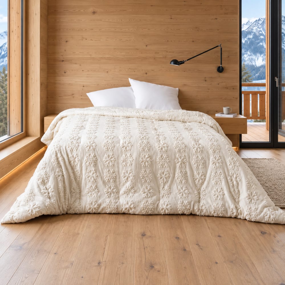 Jeté de lit flocon 230 x 250 cm écru - 230x250cm - ecru