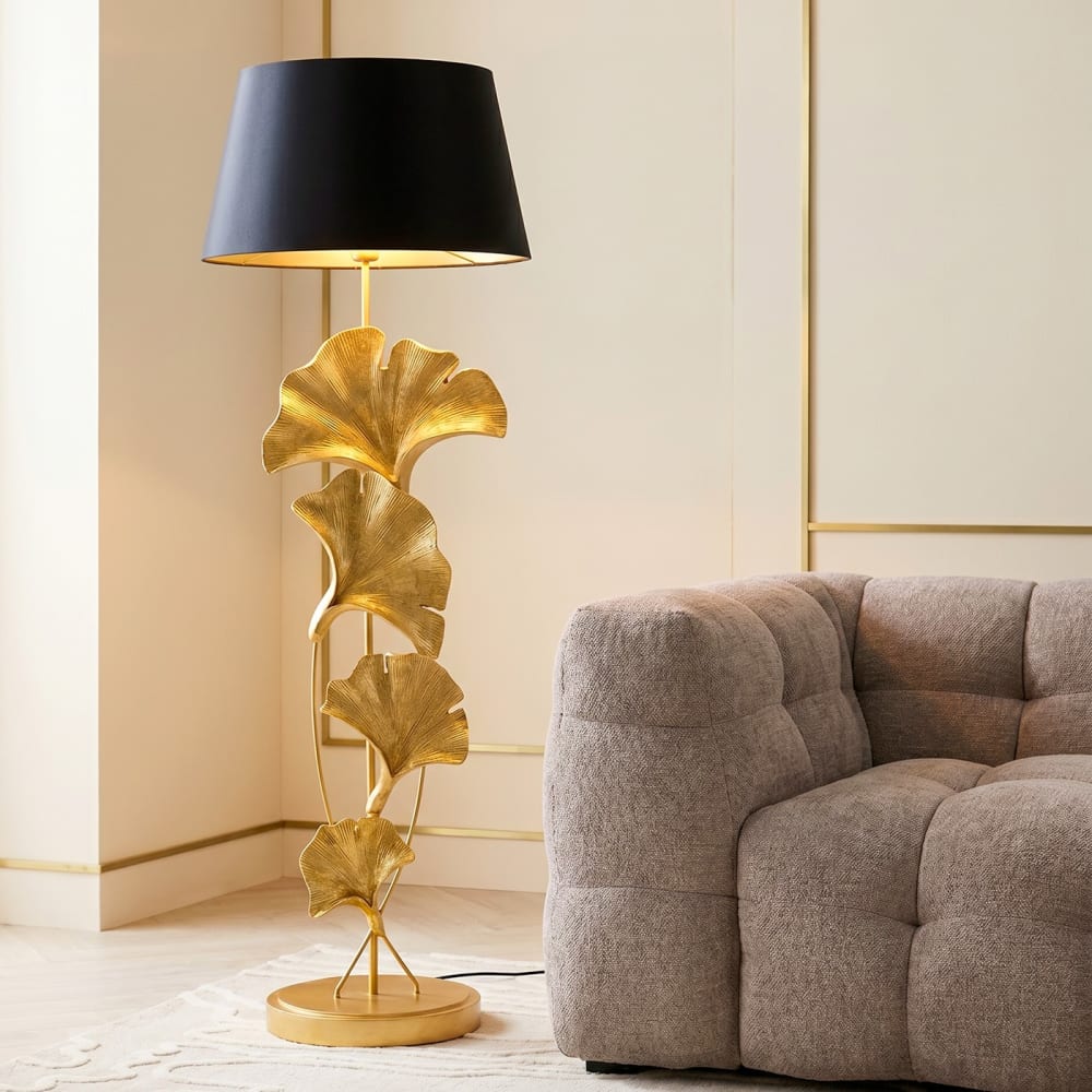 Lampadaire feuilles de ginkgo en polyrésine dorée h129 — vue 3