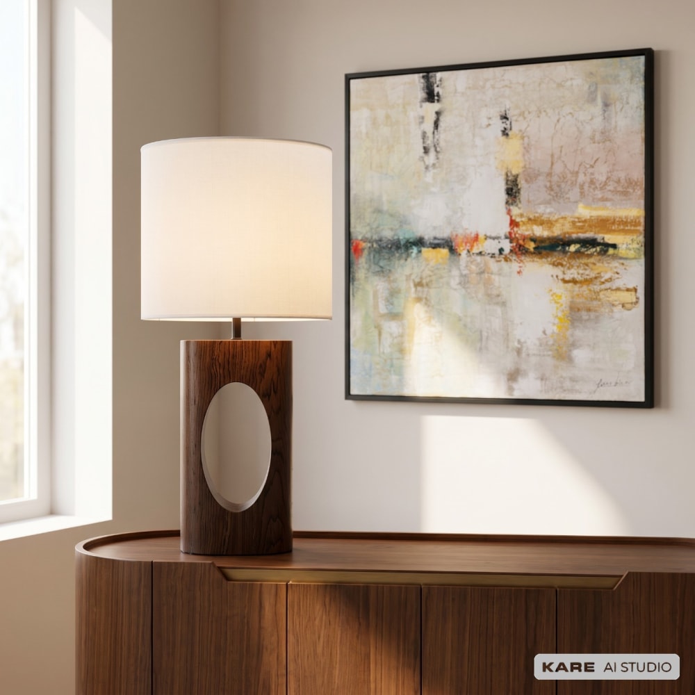 Lampe en noyer et polyester blanc — vue 3
