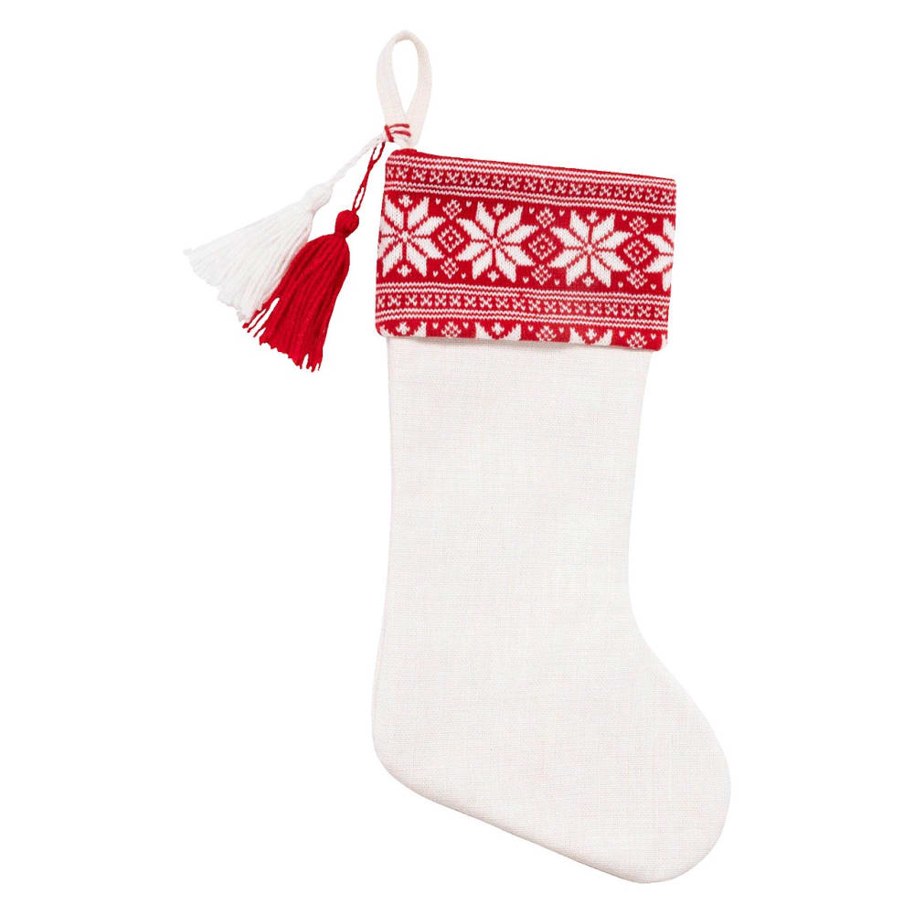 Décoration de noël - chaussette tricotée - blanc et rouge (lot de 12)