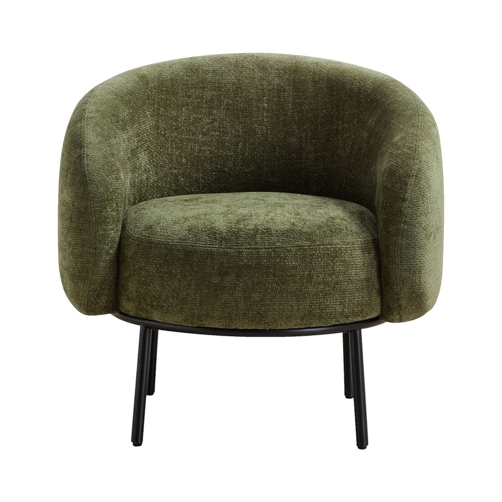 Fauteuil en tissu chenille et métal noir - vert kaki