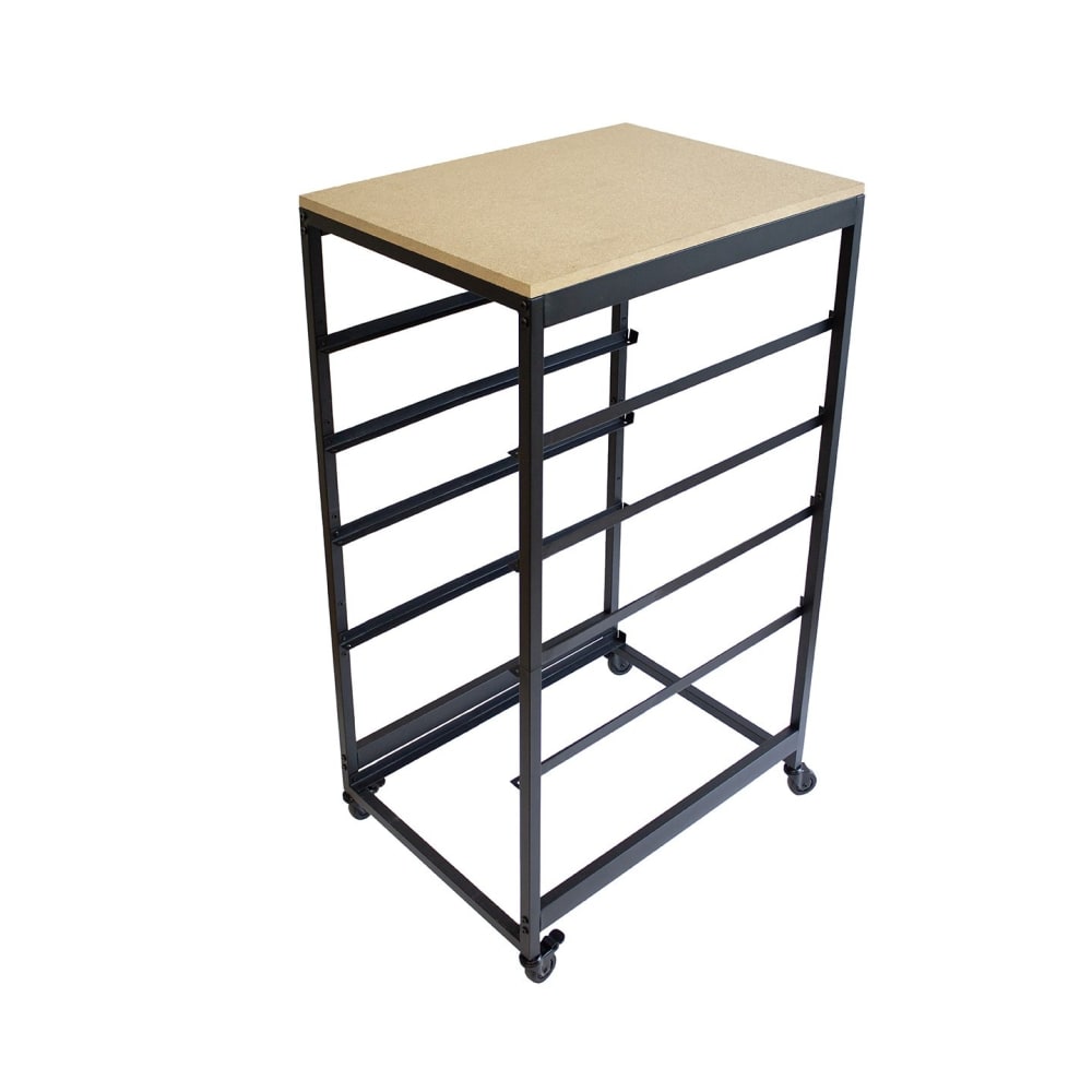 Box & beyond Werkstattwagen aus schwarzem Metall in Holzoptik, 60 x 45 x 105 cm style industrial - Metall