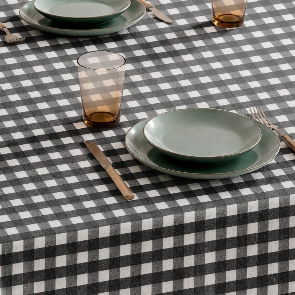Jacquard-Tischdecke Vichy fleckabweisend Schwarz 140x300cm -