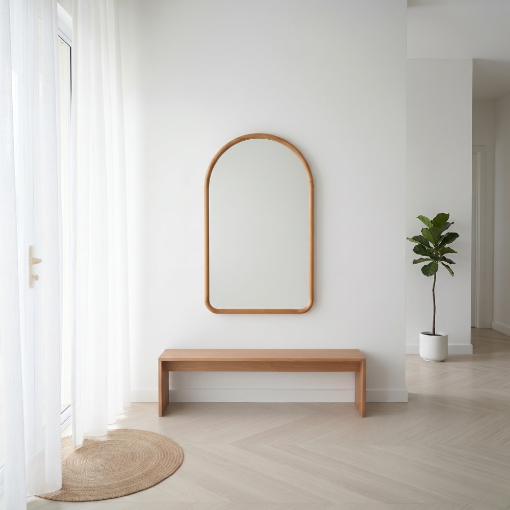 Standspiegel Gewölbter Holzrahmen 100x60x3cm Dunkelbraun -
