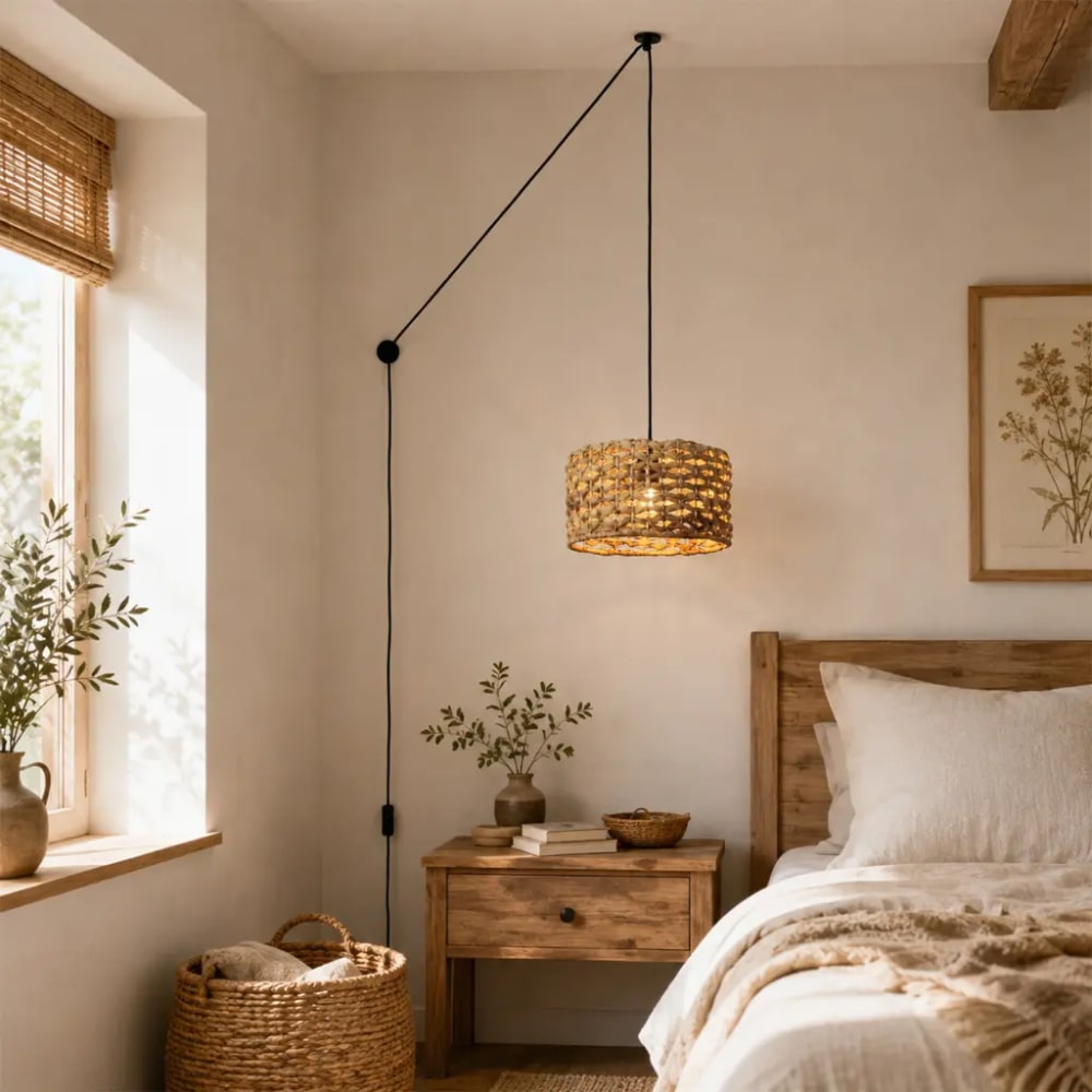 Pendelleuchte rustikal E27 Seegras natur mit Stecker D33 cm -