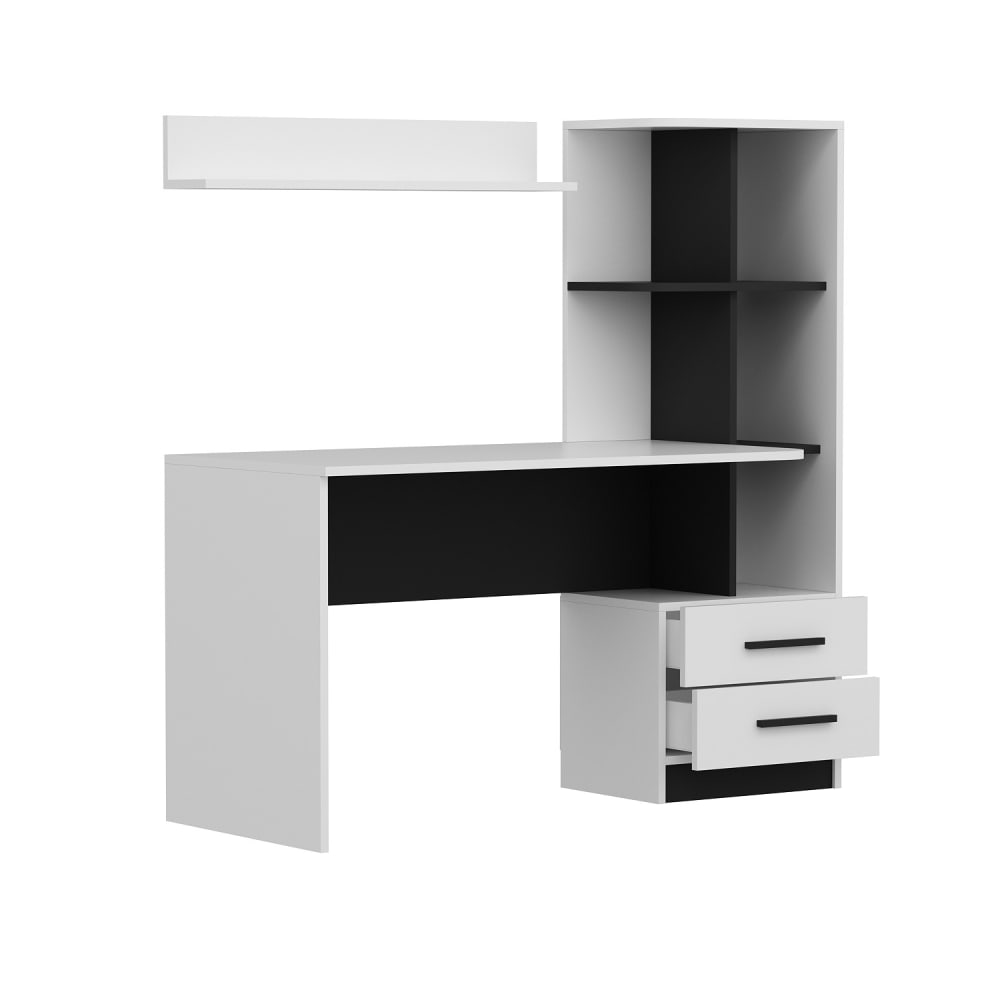 Schreibtisch 146 cm mit Schubladen und Regalen weiß - Maisons Du