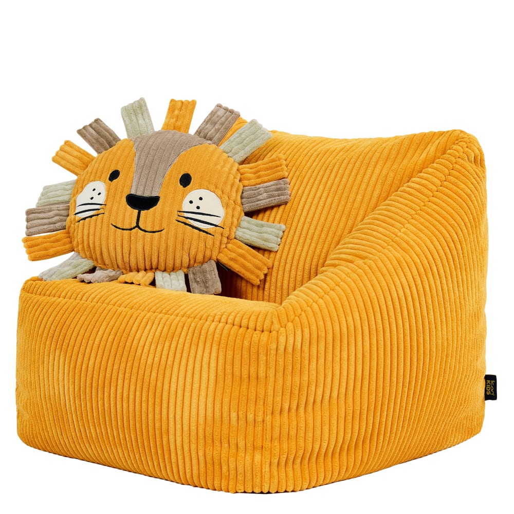 Sitzsack-Sessel für Kinder aus Cord mit Löwen-Kissen, Ockergelb -