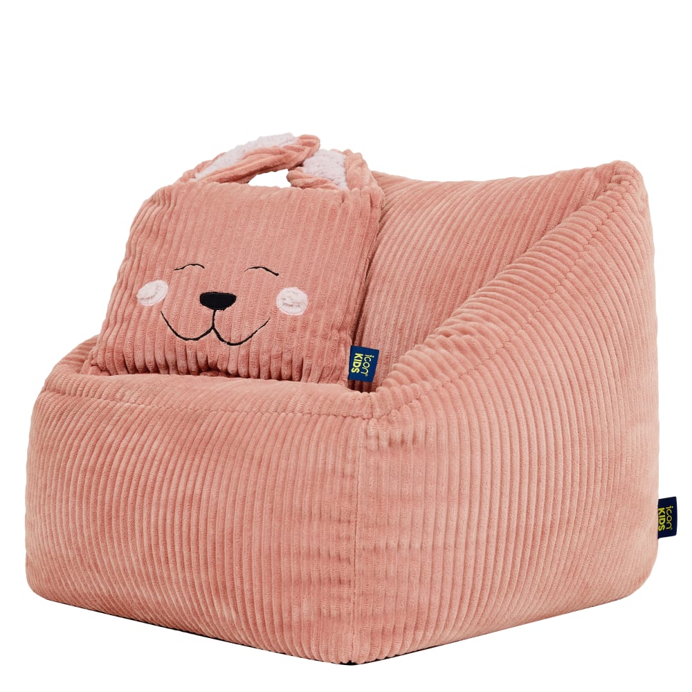 Sitzsack-Sessel für Kinder aus Cord mit Hasen-Kissen, Rosa -