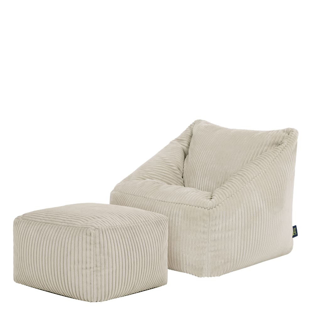 Sitzsack-Sessel für Kinder aus Cord mit quadratischem Fußhocker,