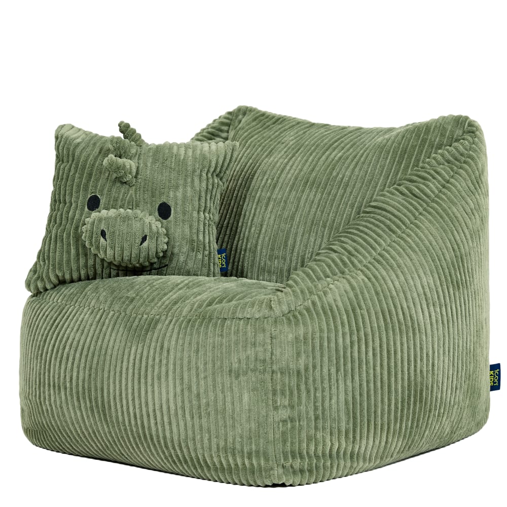 Sitzsack-Sessel für Kinder aus Cord mit Dinosaurier-Kissen,