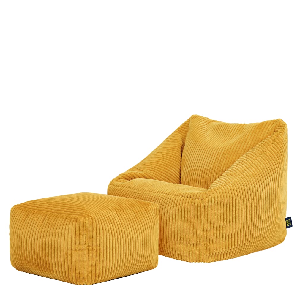 Sitzsack-Sessel für Kinder aus Cord mit Fußhocker, Ockergelb -