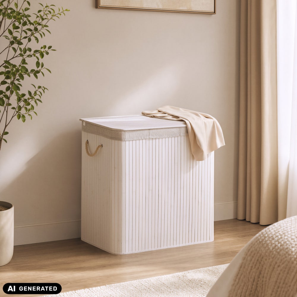 Wäschekorb aus Bambus, Stoff, Weiß - Maisons Du Monde