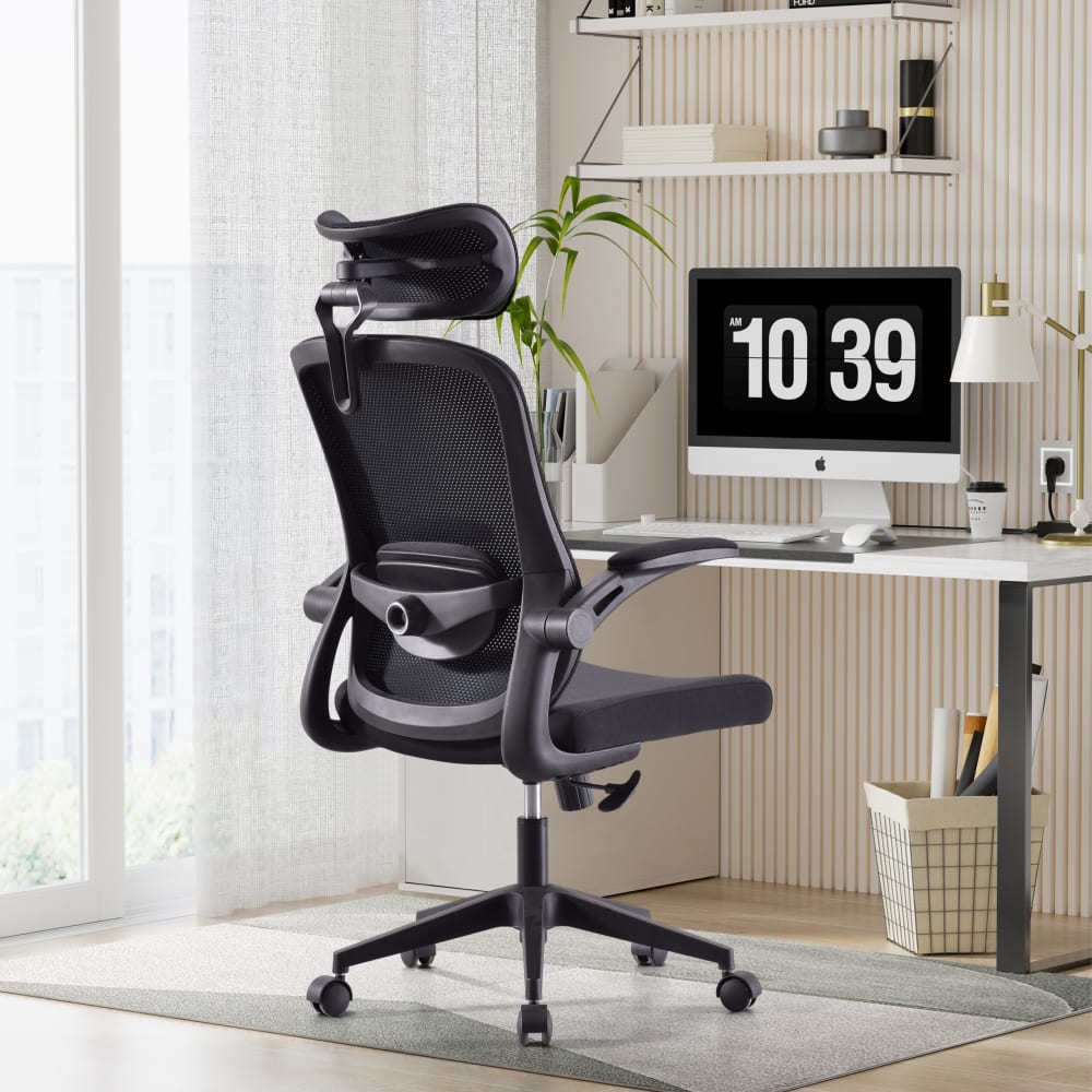 Home Office Bürostuhl aus Stoff / Netzstoff, Schwarz - Maisons Du