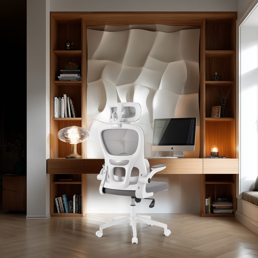 Home Office Bürostuhl aus Stoff / Netzstoff, Grau - Maisons Du