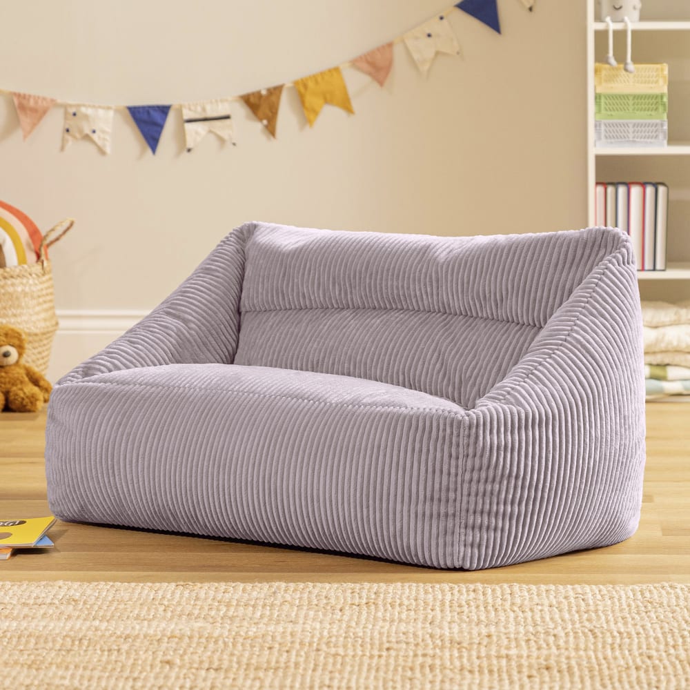 Pouf canapé enfant en velours côtelé mauve lavande