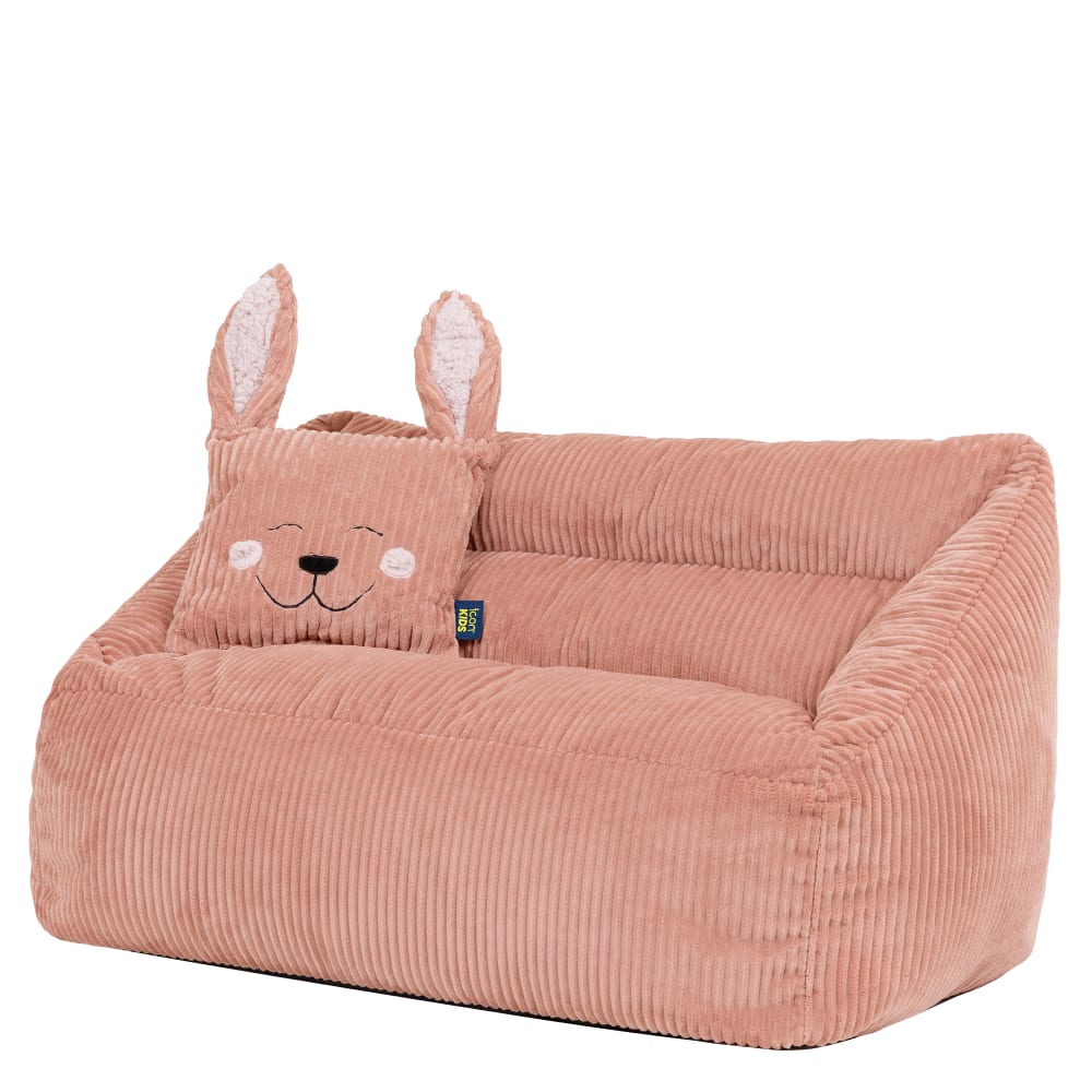 Kinder Sitzsack-Sofa und Hasen-Kissen aus Cord, Rosa - Maisons Du