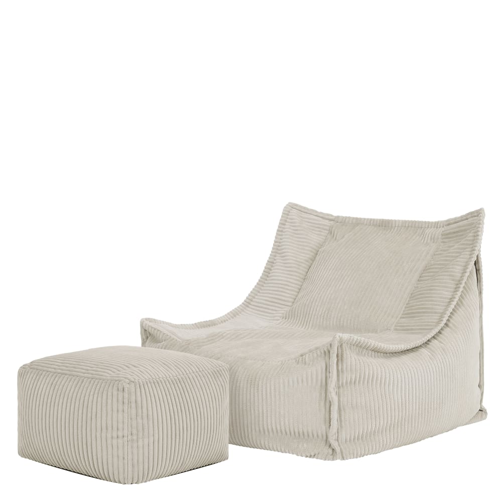 XL Kinder-Sitzsack-Sessel mit quadratischem Fußhocker aus Cord,