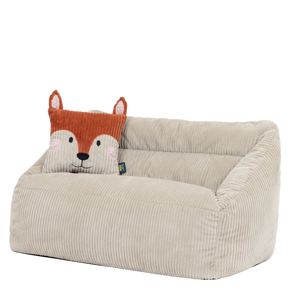 Kinder Sitzsack-Sofa und Fuchs-Kissen aus Cord, Beige - Maisons