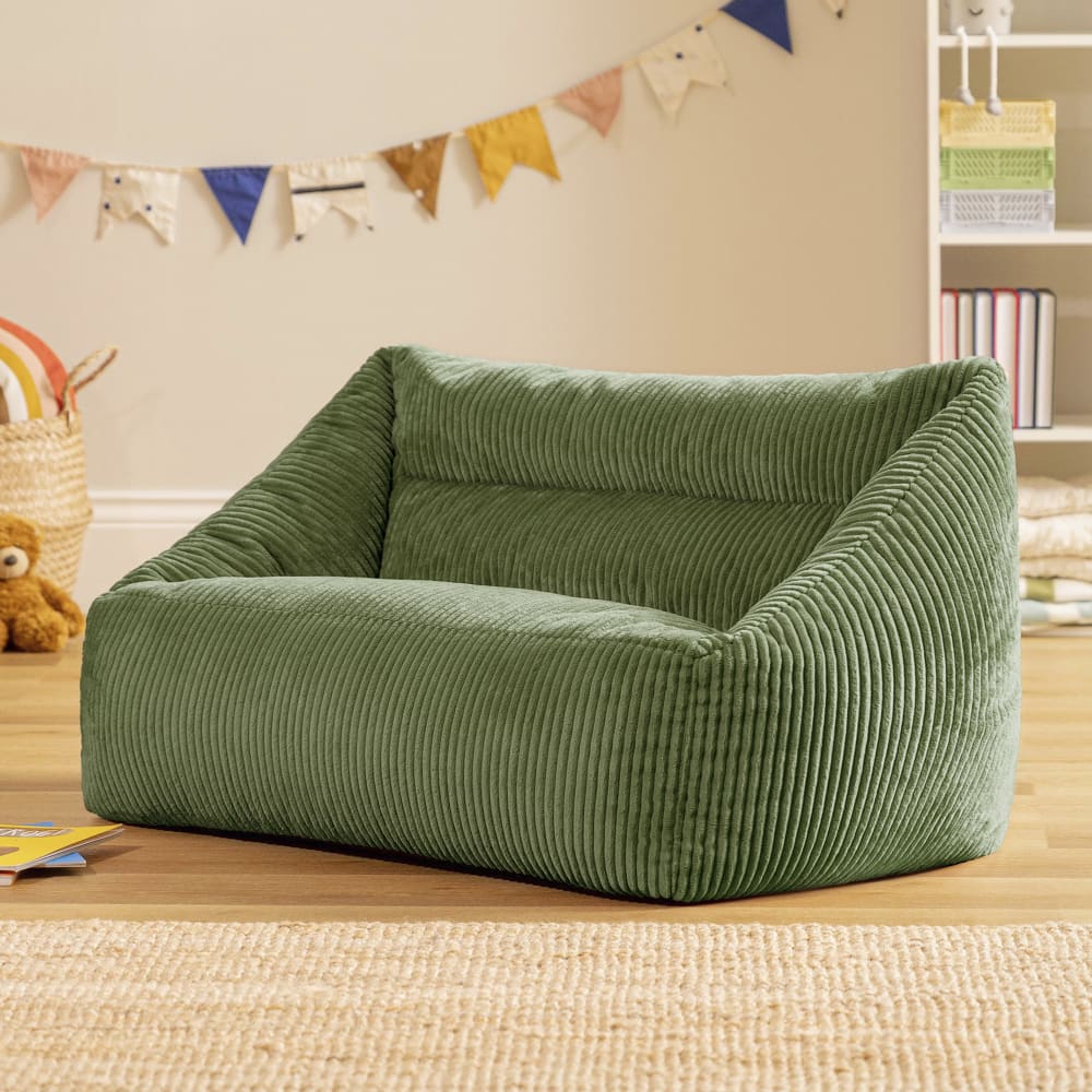 Pouf canapé enfant en velours côtelé vert sauge