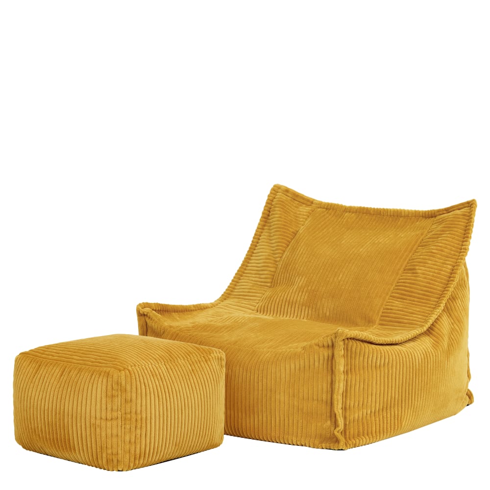 XL Kinder-Sitzsack-Sessel mit quadratischem Fußhocker aus Cord,