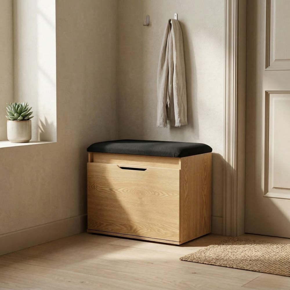 Schuhbank mit Stauraum aus MDF, 60 x 50 x 35 cm, braun - Maisons