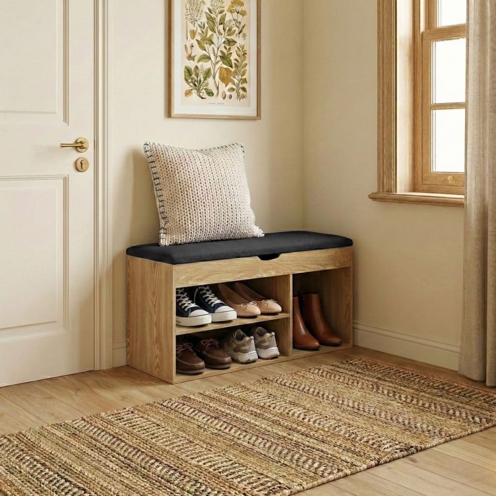 Schuhschrank mit Sitzfläche aus MDF, 80 x 30 x 43 cm, braun -