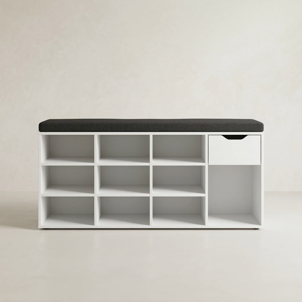 Schuhschrank mit Sitzfläche aus MDF, 104 x 50 x 30 cm, weiß -