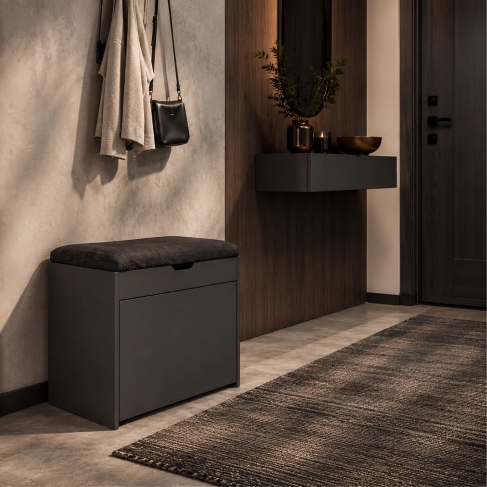 Schuhbank mit Auszug aus MDF, 57 x 30 x 53 cm, schwarz - Maisons