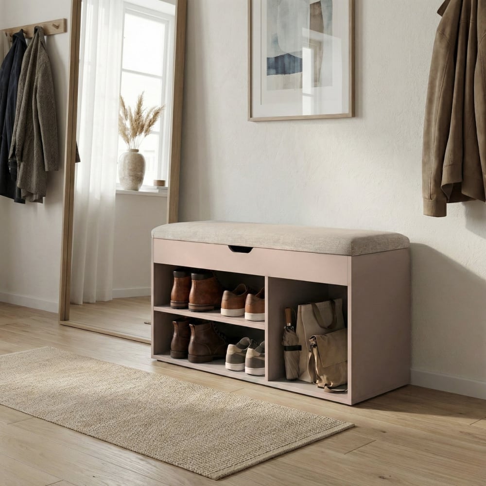 Schuhschrank mit Sitzfläche aus MDF, 80 x 30 x 43 cm, beige -