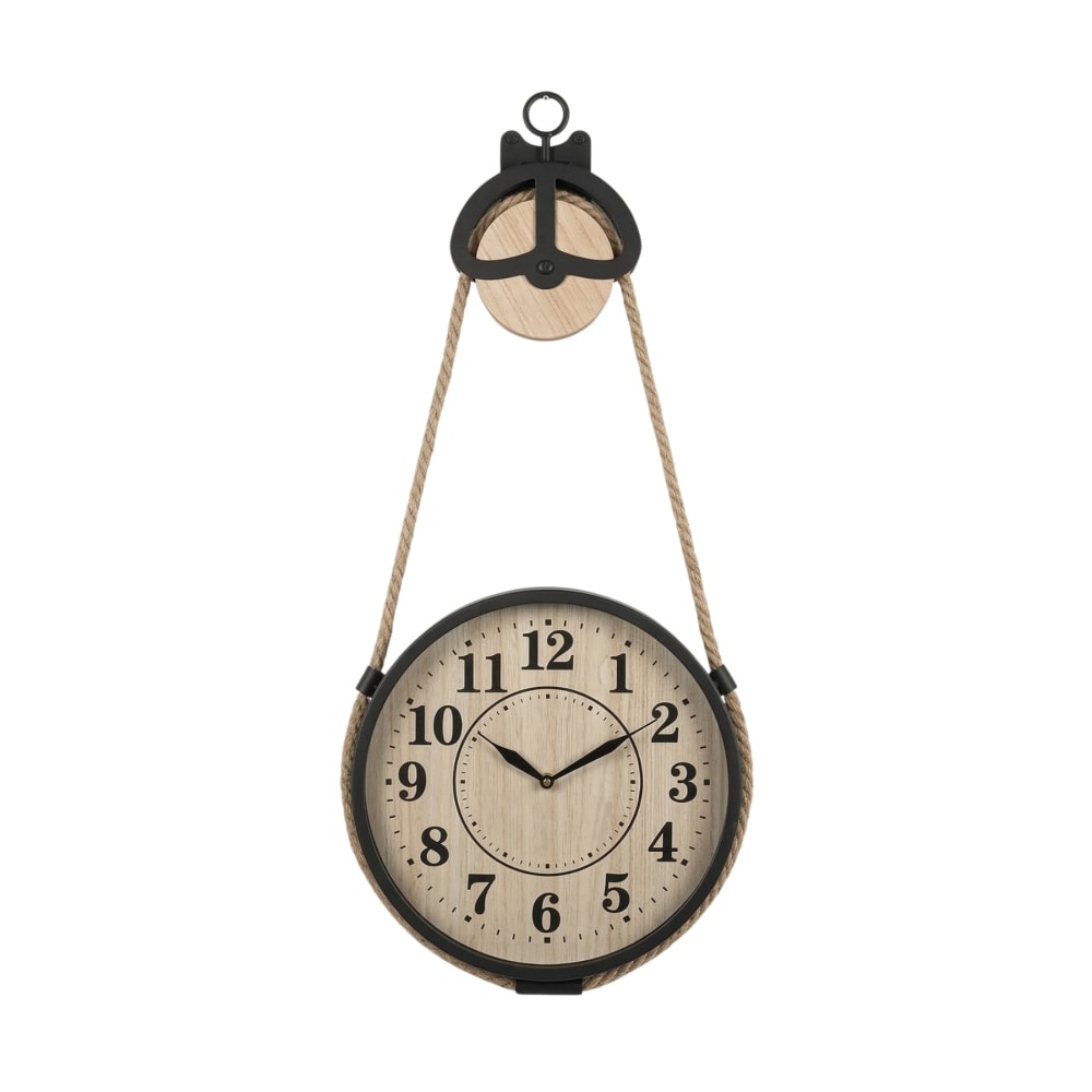Wanduhr mit Juteseil aus Metall, Ø 27 cm, schwarz - Maisons Du