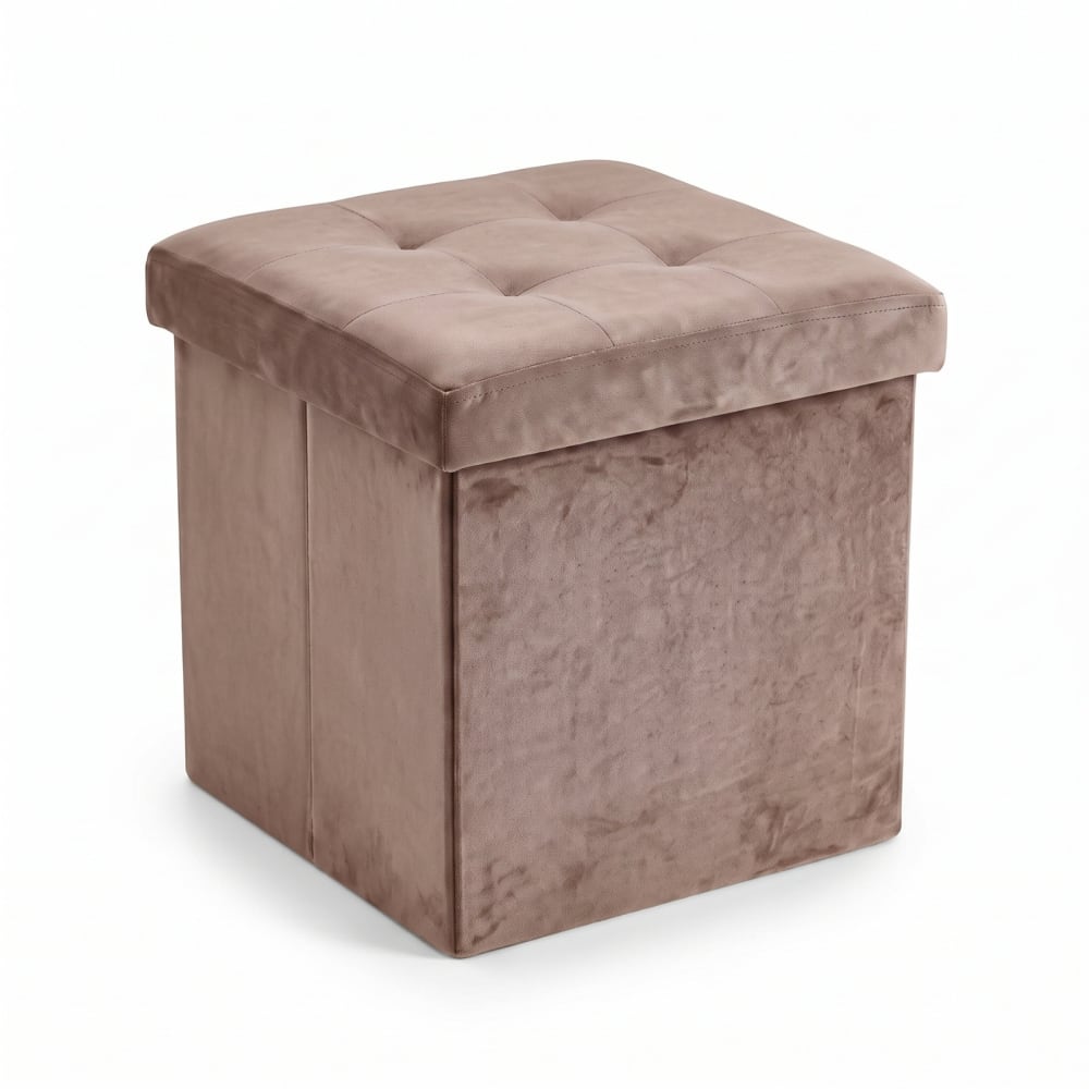 Sitzhocker mit Stauraum aus Samt, faltbar, 38 x 38 x 38 cm, braun