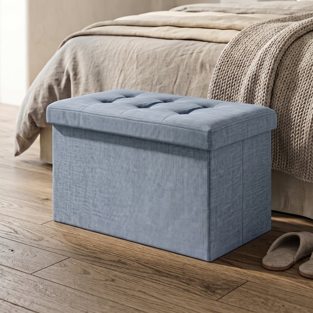 Sitzbank mit Stauraum aus Stoff, faltbar, 76 x 38 x 38 cm, grau -