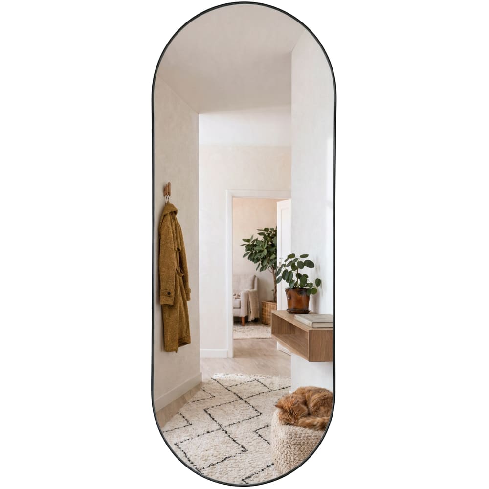 Ovaler Wandspiegel mit Metallrahmen, 30 x 80 cm, schwarz -
