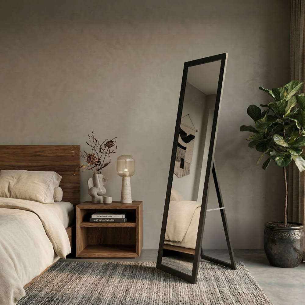 Standspiegel mit MDF-Rahmen, 50 x 170 cm, schwarz - Maisons Du