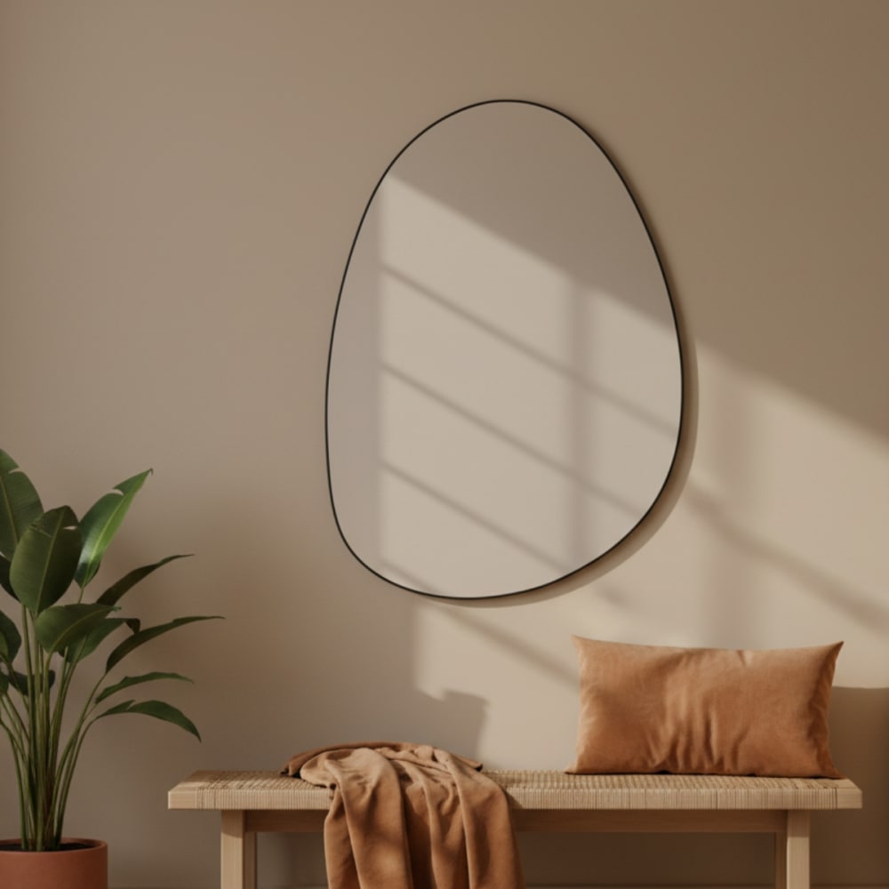 Asymmetrischer Wandspiegel mit Metallrahmen, 55 x 75 cm, schwarz