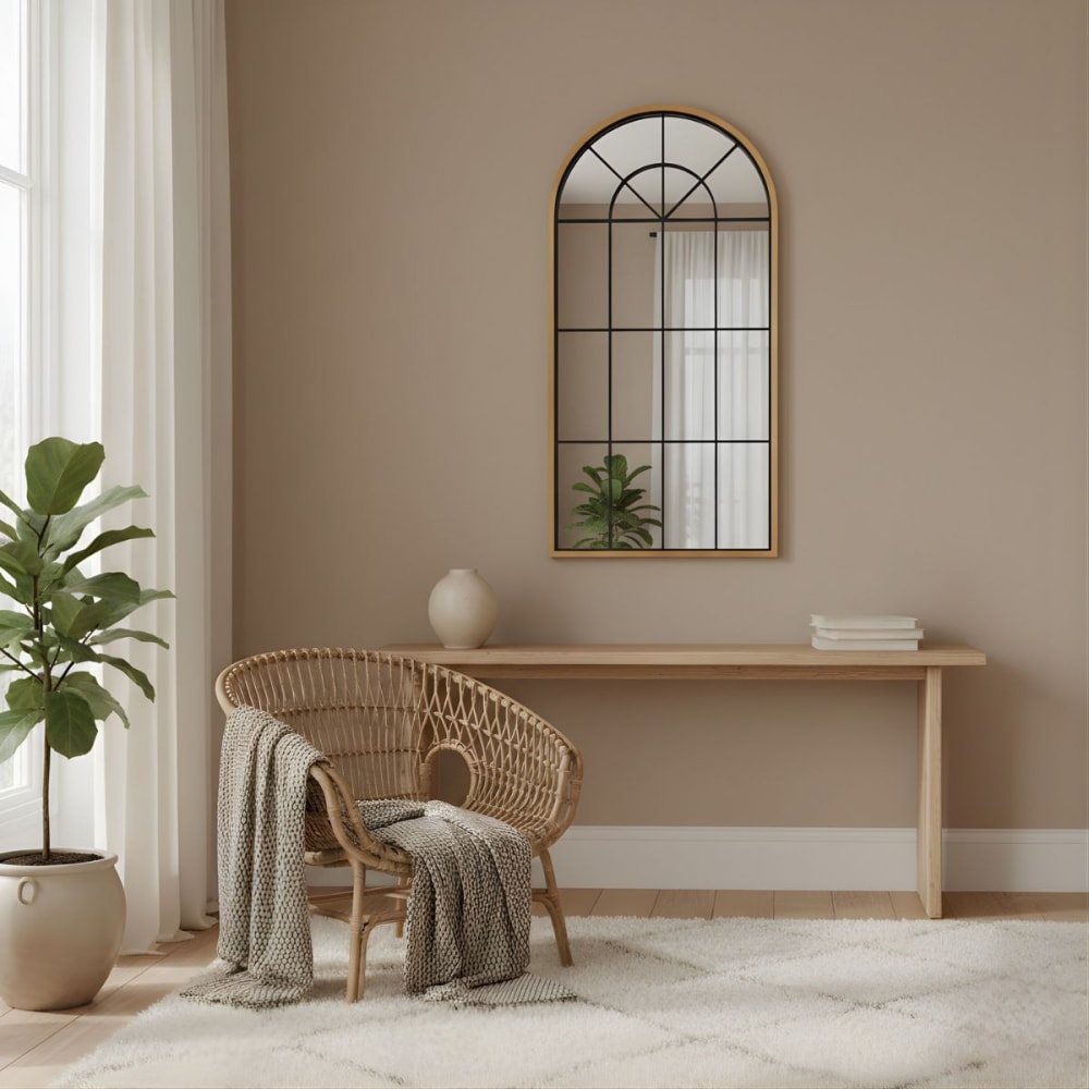 Wandspiegel im Fensterstil mit MDF-Rahmen, 56 x 110 cm, braun -