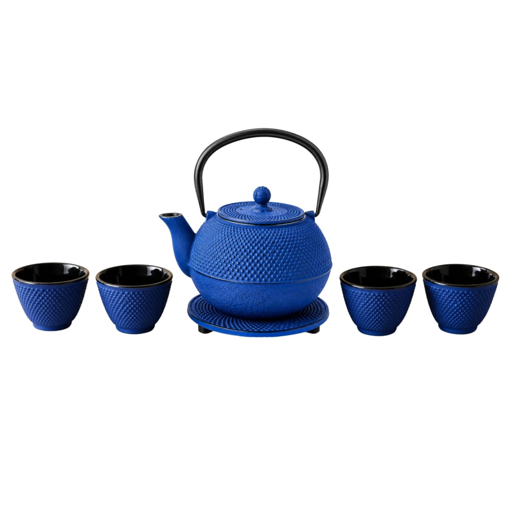 Teekannen-Set aus Gusseisen mit Sieb, 1,2 l, marineblau - Maisons
