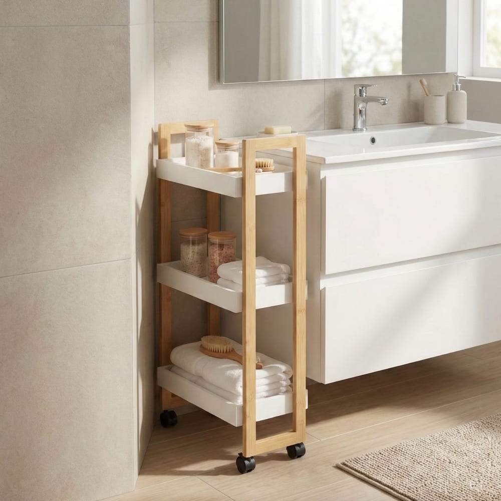 Schmales Rollregal aus Bambus, 80 cm, weiß - Maisons Du Monde