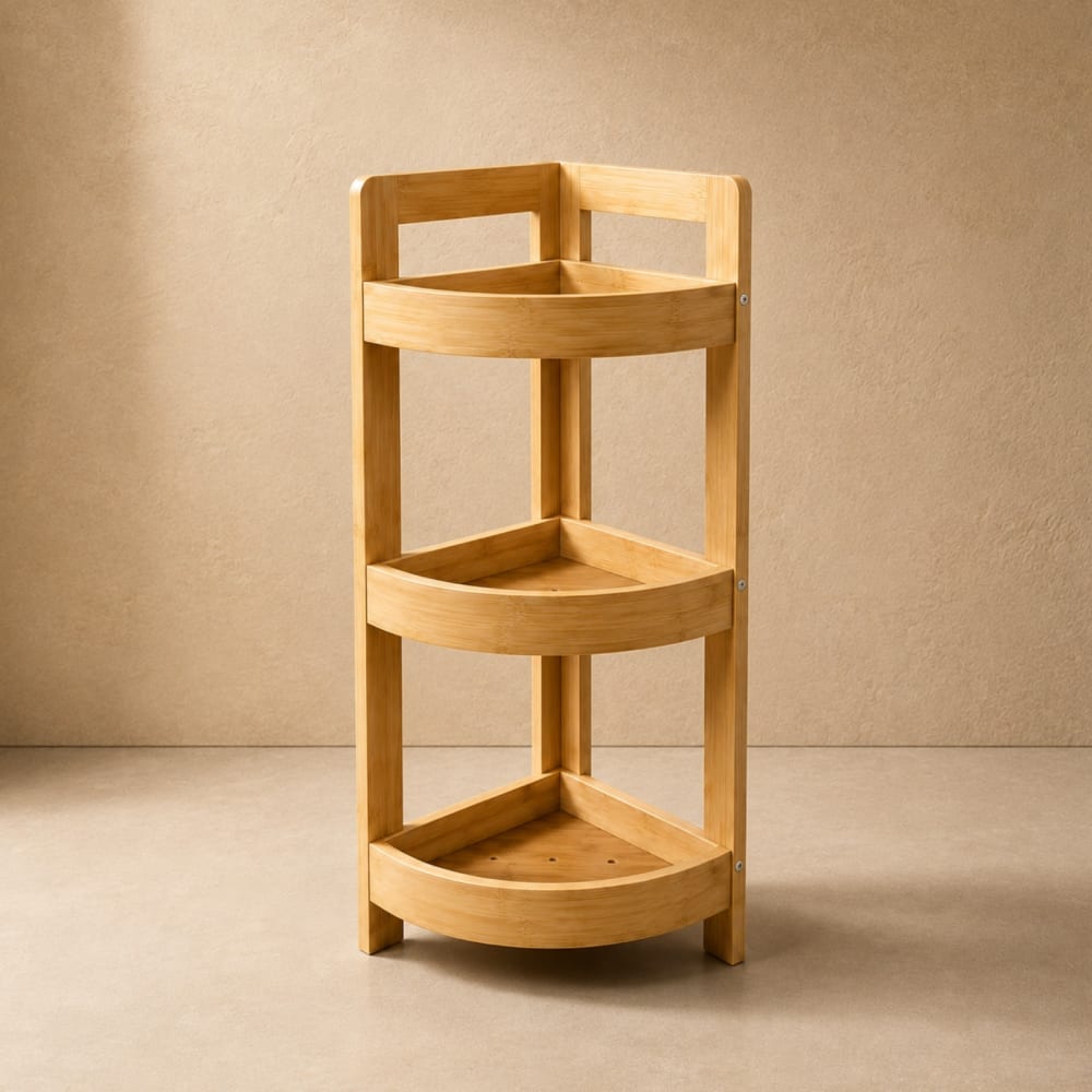 Eckregal aus Bambus für das Badezimmer, 23 x 23 x 61 cm, beige -